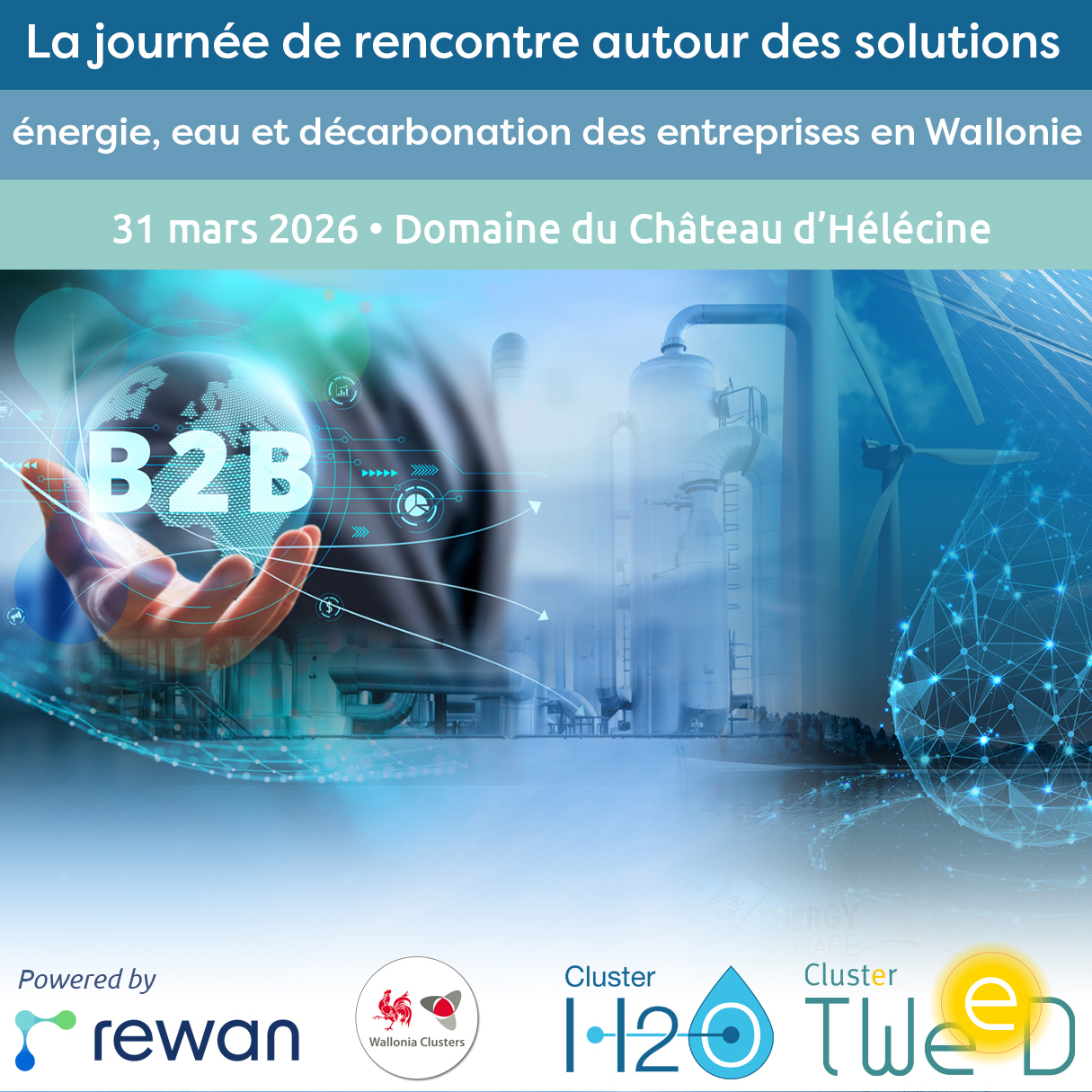 Affiche AG TWEED - H2O • La journée de rencontre autour des solutions énergie, eau et décarbonation des entreprises en Wallonie • 31 mars 2026