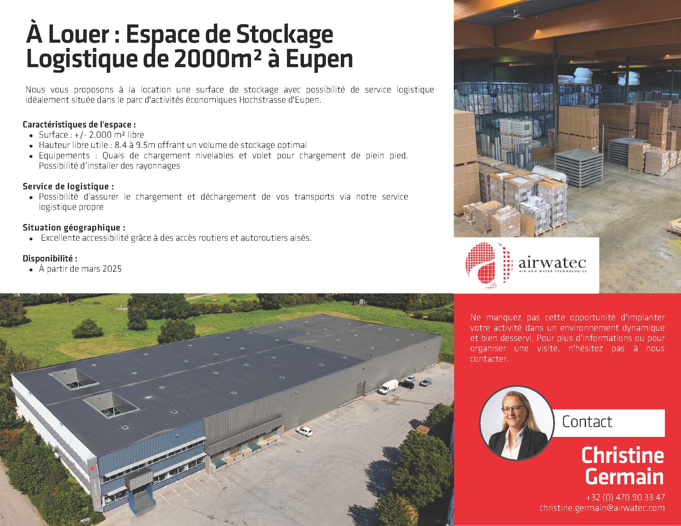 Ill. À Louer : Espace de Stockage Logistique de 2000m² à Eupen