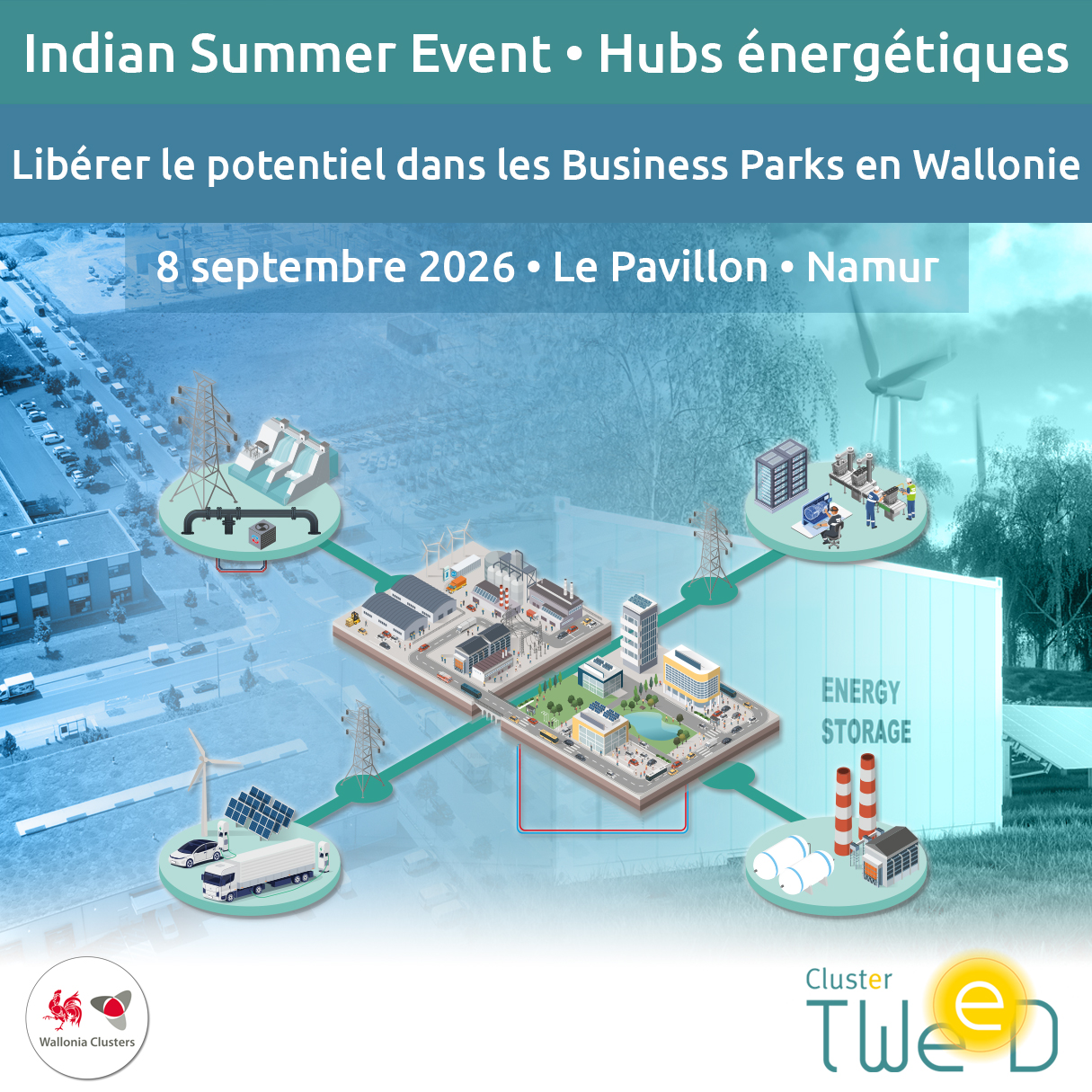 Affiche Indian Summer Event • Hubs énergétiques • Libérer le potentiel dans les Business Parks en Wallonie