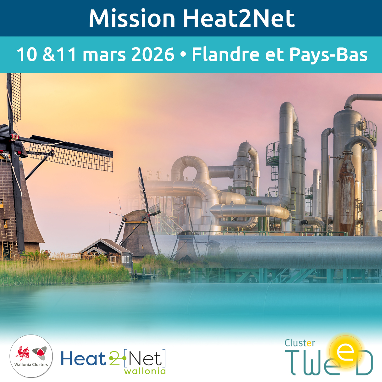 Affiche Mission Heat2Net en Flandre et aux Pays-Bas