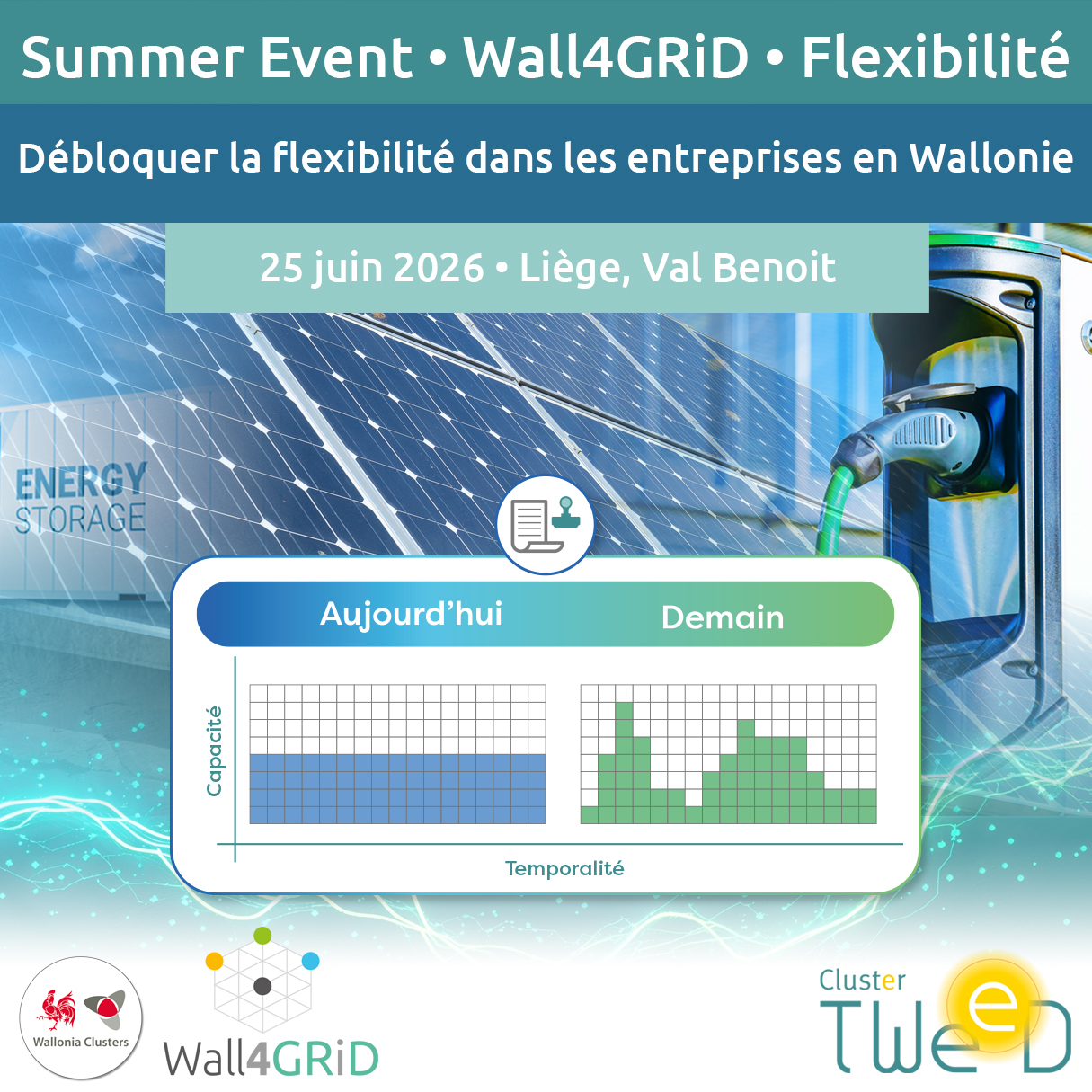 Affiche Summer Event • Wall4GRiD • Flexibilité • Débloquer la flexibilité dans les entreprises en Wallonie • 25 juin 2026