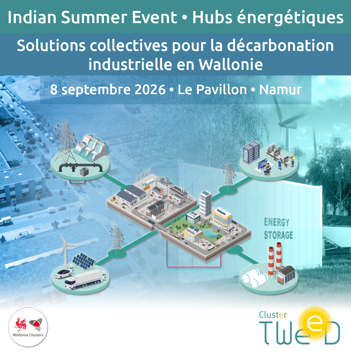 Affiche Indian Summer Event • Hubs énergétiques • Solutions collectives pour la décarbonation industrielle en Wallonie